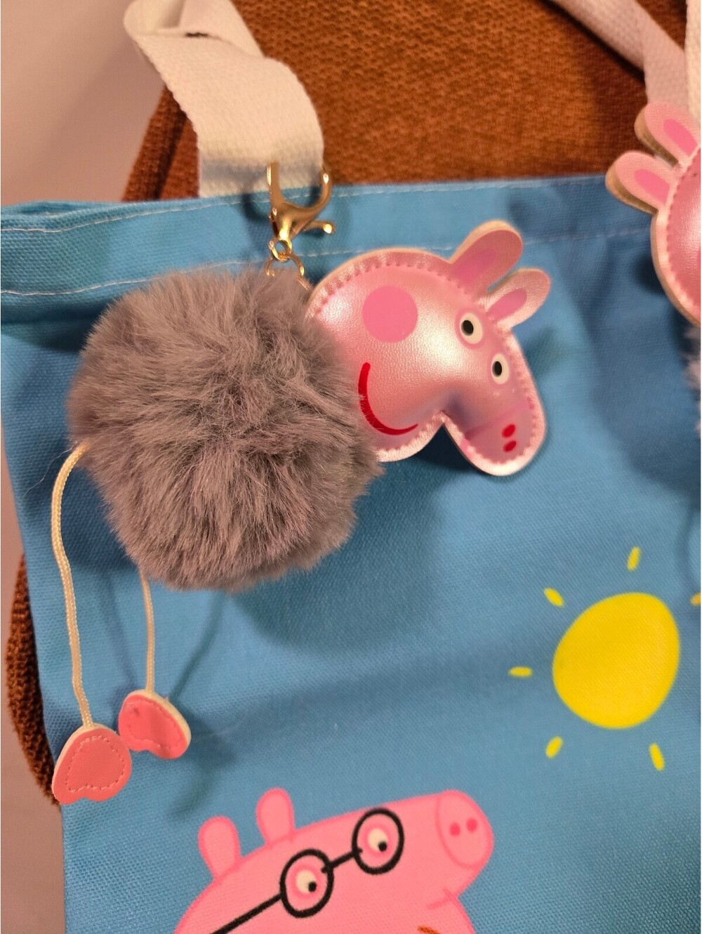 Dulami Peppa Pig Gray Pom Pom Bag Charm Keychain